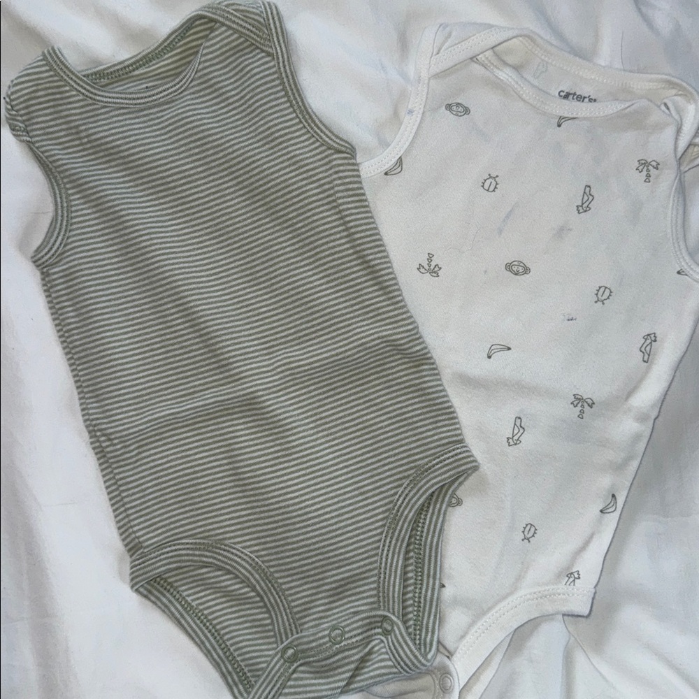 Carter's Green Striped and White Patterned onesies